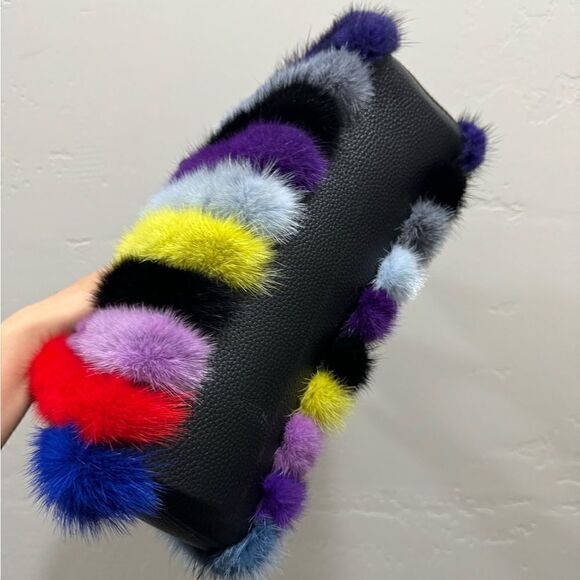 Multi Way Use Handmade Color-block Real Mink Fur Top Handles Satchel/Crossbody - Picture 13 of 16